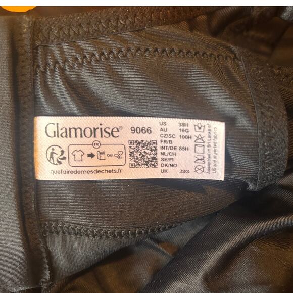 Glamorise Black Underwire Full Coverage Bra Size 38H High Impact Style 9066 - Picture 3 of 7